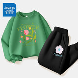 真维斯儿童套装圆领长袖薄款长裤男童女童秋季衣服中大童宽松运动服童装 【薄款套装】绿（面）黑（花） 120