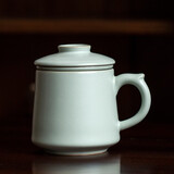 汝道 描金汝窑办公杯可养开片带过滤手柄陶瓷茶杯办公室泡茶杯茶水分离杯个人杯定制礼盒装 汝窑龙雀杯三件套450ml
