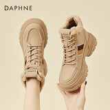 达芙妮雪地靴女厚底东北棉鞋加绒保暖增高休闲百搭显瘦高帮老爹鞋女鞋子 4022607206 卡其色 40 