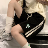 QGF运动短裤女夏季美式chic设计感宽松百搭小个子休闲五分阔腿裤子潮 黑色 S