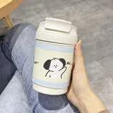 喜具杯 【男女学生保温杯双饮】高颜值杯套吸管保温杯316可爱情侣咖啡杯直饮便携随手奶茶杯子儿童上学杯 Hi狗保温杯-400毫升 含杯套杯子+斜跨背带+3D立体贴