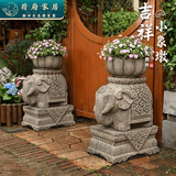 荷府家居 家居庭院门口祥云象抱鼓石门墩一对 仿石雕复古大象墩子花盆底座摆件 【一对祥云象】配花盆+底座