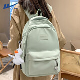 回力双肩包休闲简约女生大学生初中生高颜值小清新高中大容量书包 绿色【带冲天鸭挂件】