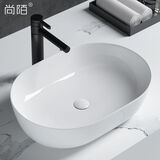 SANMOM台上盆陶瓷洗脸盆卫生间洗面盆阳台椭圆形洗手盘家用艺术盆洗漱池 5006盆 外径600*400*145 单盆配下水配件