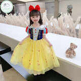 甜见女童白雪公主裙带披风生日六一礼服夏新款蝴蝶结发饰儿童连衣裙子 白雪公主裙子+披风 120