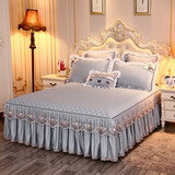 蝶音绣花夹棉床裙单件莫代尔加厚床罩席梦思床套保护罩1.8m床防滑固定 天丝莫代尔绣花床裙【浅灰】 180*200单件床裙