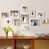 纪恒暄 照片墙组合客厅餐厅实木相片墙木质墙面装饰画框楼梯装裱挂墙 原木白+个人照片定制