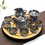 品言景德镇功夫茶具套装家用中式办公室陶瓷泡茶器整套茶具礼盒装 密胺圆盘曜变竹节壶5号杯(旅行包)
