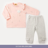 衣拉拉春秋款婴儿圆领套装0-1岁女童分体打底衣宝宝衣服新舒绒棉可外出 爱心派对(浅粉) 80码(建议身高70-80cm)