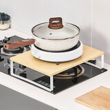 圣西陶 厨房置物架电磁炉支架灶台收纳盖板架子多功能家用燃气煤气灶罩子 实木款【白色脚架】