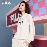 FILA 斐乐官方情侣款连帽卫衣秋季新款纯棉宽松针织长袖上衣加绒 【加绒】蒸汽白-IV XS