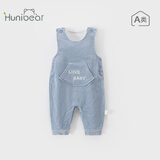 欢喜小熊 宝宝背带裤春秋外穿灯芯绒新款可爱童装洋气棉长裤婴儿裤子 蓝色 100 (建议2-3岁身高90-100cm)