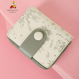 稻草人钱包女短款真皮女士钱夹卡包一体新款牛皮涂鸦拉链小零钱包5卡位 浅绿5卡位