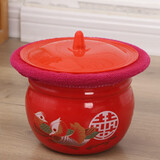 欧丽家搪瓷痰盂矮痰桶小孩搪瓷尿盆老人起夜桶可移动孕妇行动不便尿桶  矮红鸳鸯痰盂+盖+垫子