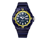 卡西欧（CASIO）男女表学生手表运动手表 夜光防水石英表带星期日历腕表 蓝表黄圈MRW-200HC-2B