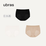 ubras【50S纯棉】莱卡女士内裤中腰抗菌裆3条 黑色+白色+瓷肌S