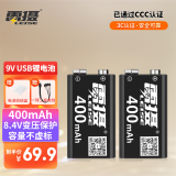 雷摄（LEISE） 【3C认证】USB-9V 九伏/Type-C锂电池400mAh (2节装) 大容量 适用:万用表/玩具遥控器/烟感探测器