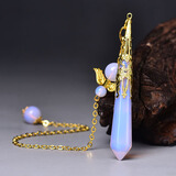 【早纪】新款水晶灵摆吊坠灰月光白水晶紫水晶黑曜石项链生日礼物男女七夕情人节礼物 玫红色 粉蛋白金色天使链