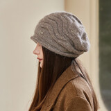 京京怡帽子女士秋冬季韩版百搭时尚保暖套头月子帽日系加厚针织毛线帽潮 卡其色 M(56-58cm)BC包头帽