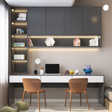 海瑞森【免费定制】海瑞森 双人书桌书架书柜一体电脑桌卧室书桌学习桌 A08深灰色+浮雕白 长2000*深600