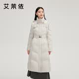 艾莱依气质收腰羽绒服女长款可脱卸连帽时尚加厚保暖大衣 香槟灰L