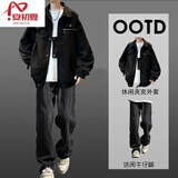 安初夏夹克外套男士休闲套装春秋季新款一套衣服男装潮流搭配宽松两件套 TOP1黑色两件套 XL 【推荐125-145斤】