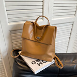 慕昂（MOVEON）韩国小众银色油蜡皮双肩包女夏天百搭大容量学生通勤书包旅游背包 棕色