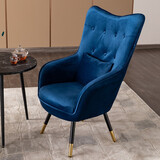 阿拉蕾 单人沙发 北欧式现代简约卧室客厅阳台轻奢小户型休闲布艺沙发 高靠背小沙发单人位椅子 宝蓝色绒布-金木脚 单人位