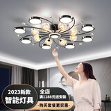 强盾客厅灯LED吊灯卧室灯现代简约时尚三室两厅餐厅灯饰智能灯具套餐 16头-黑色款-120*20CM-智能无极