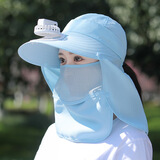 畅印有自带电风扇的帽子充电式款太阳帽工地大成人遮阳帽女夏季防晒帽 蓝色 加风扇