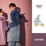 果壳（Gukoo）睡衣女迪士尼珊瑚绒睡衣男冬季加绒可外穿家居服情侣睡衣连帽D 唐老鸭钴蓝男套装 XL