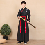 叙耳汉服男国风古风武侠剑客男士大码公子学生班服套装汉服古装衣服 浮云全黑 170  L