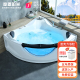摩恩阳光系列家用扇形三角浴缸冲浪按摩恒温加热双人独立式亚克力玻璃泡池 五件套恒温冲浪按摩 1.5m