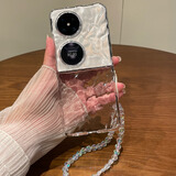 森夜适用华为pocket2手机壳新款海波纹水晶透明壳p50pocket折叠屏宝盒超薄全包防摔女款挂绳保护套 【透明】水晶海波纹*手绳 华为Pocket 2