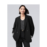 伊芙丽（eifini）【果冻系列】休闲设计感百搭宽松廓形经典延续款西装外套女 黑色西装 M 105-120斤