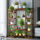 华观家居（Home Giving Furniture）实木质置物架花架子多层室内阳台客厅省空间绿萝落地式花盆展示架 H对称五层碳色