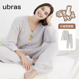 ubras【虞书欣同款】兔绒绒开襟家居服套装厚款女加绒睡衣冬季女 【长袖长裤套装】拿铁灰色 L