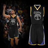 千格鹿nba勇士库里球衣湖人东契奇篮球服套装男款比赛校队队服定制团购 11号汤普森-勇士黑灰 3XL码（175-180CM 140-160斤）