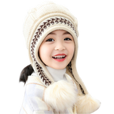 婷兰张亲子款儿童帽子冬可爱女童公主帽秋冬季加绒保暖针织护耳帽毛线帽 米色 11岁以上大人款