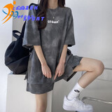 COZOK休闲运动套装女ins潮高街原宿风新款夏季宽松短袖短裤速干两件套 灰色 L 推荐（100-120斤）