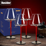 Nusider轻奢黑红领结手工水晶红酒杯套装纤薄大号家用高脚杯葡萄酒杯酒具 720ML勃艮第X4只 手工精制