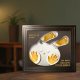 悦草妃宝宝手足印泥手脚印胎毛纪念品胎发制作新生婴儿满月百天礼物满月 顽皮兔黑胡桃木色经典相框