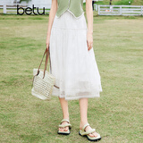 百图betu女装春夏新款半身裙弹力腰围百搭精致绣花半裙女2403T78 白色 L