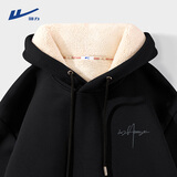 回力（Warrior）卫衣男冬季新款棉质运动上衣男士宽松加绒加厚连帽外套 黑色 2XL