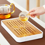 尊壶茶盘托盘竹制竹木茶具盘储水式茶台干果点心托盘 功夫茶具配件 听竹茶盘（白色底托）