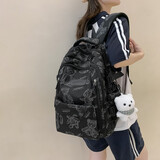 瑞潮（RUICHAO）反光书包女初中生高中生百搭印花小熊2026新款大学生电脑背包潮 黑色【布袋熊】