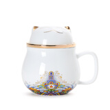 午间 招财猫陶瓷办公杯茶水分离茶杯带盖过滤家用泡茶杯水杯杯子礼品 招财猫-办公杯（光洁白）