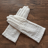 欧伊莱米女士夏季防晒手套棉质舒适透气提花蕾丝面料开车骑行户外防护薄款百搭冰丝手套全指短款清凉袖套 白色