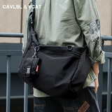 CavlslKcat单肩包男士斜挎包潮牌休闲日系帆布包日常通勤斜背包百搭邮差包男 黑色 33*18*30cm