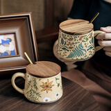 悠瓷（youcci）2026新款漂亮杯子复古马克杯办公室喝水杯陶瓷咖啡杯生日礼物送人 夏语雅菊对杯带盖勺